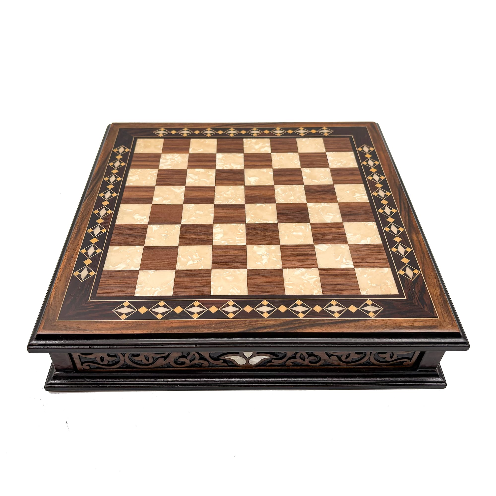 Specially Designed Handcrafted Round Chessboard and Metal Chess Pieces MCYV36 - Altın-Gümüş - Kahve Tahta - Görsel 3