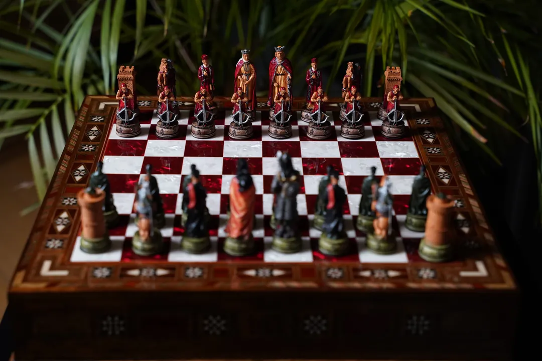 Premium Mozaik Satranç Takımı Yüksek Kalite Çekmeceli Satranç Tahtası ve El Boyaması Satranç SC38CAM - Görsel 2