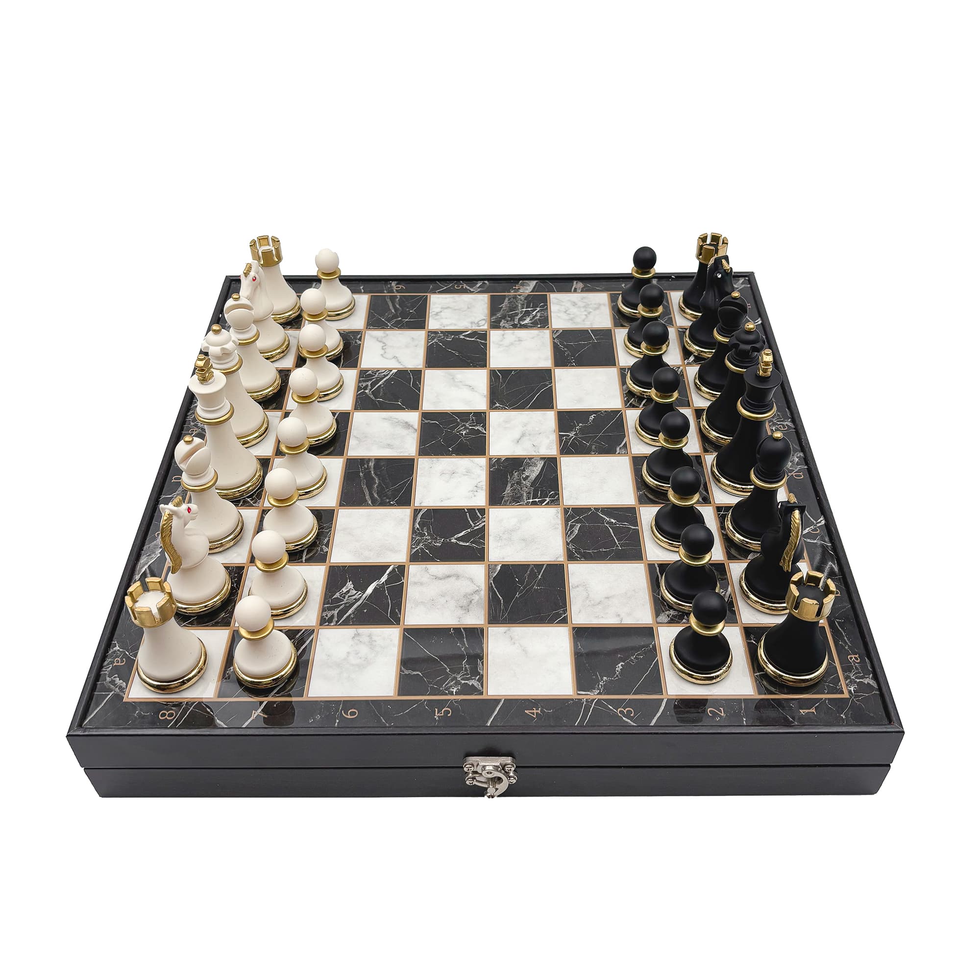 Metal & Polyester Ahşap Satranç Takımı – Siyah Beyaz MK36P - Görsel 2