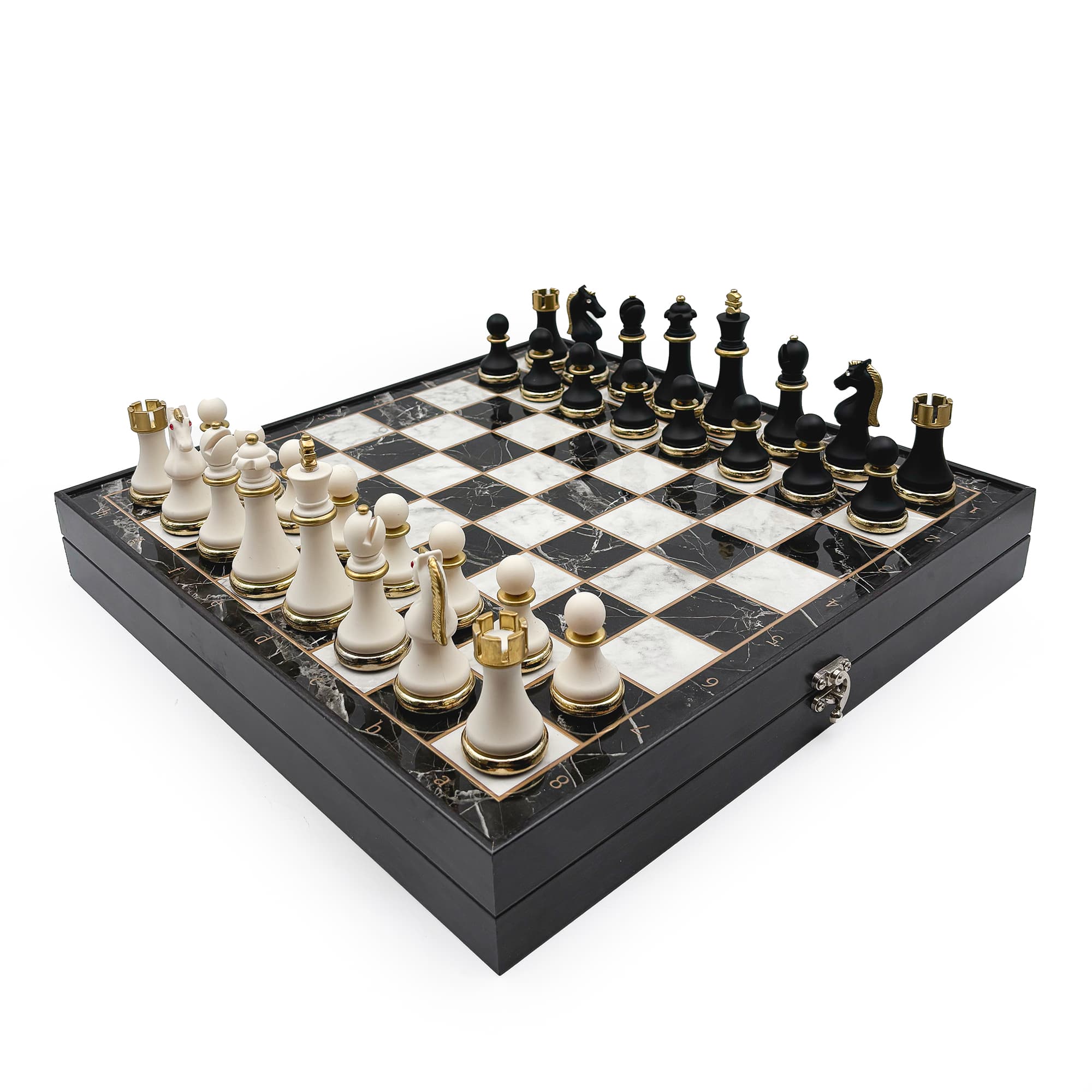 Metal & Polyester Ahşap Satranç Takımı – Siyah Beyaz MK36P